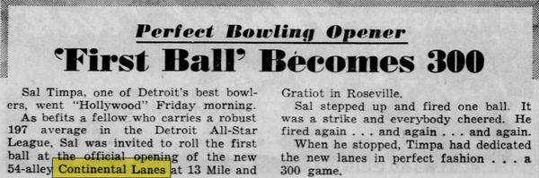 Continental Lanes - Sep 8 1962 Article